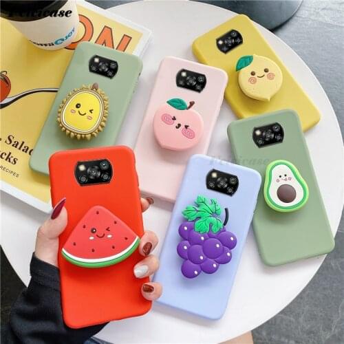 For Xiaomi Poco X3 NFC Silicone Case 3D Cartoon Phone Holder Cover For POCO X3 NFC 6.67INCH Soft Phone Bags Fruit