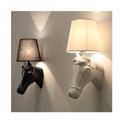 Modern Simple Continental wall lights hallway Bedside Resin Horsehead sconces light black/golden/silver/White horse wall lamp