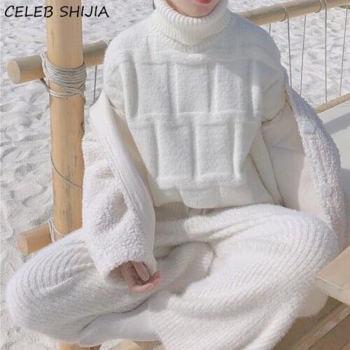 Oversized White Thicken Knitting Sweaters Woman Turtleneck Long-sleeve Knitting Jumper Woman Pullover Korean Autumn Sweater