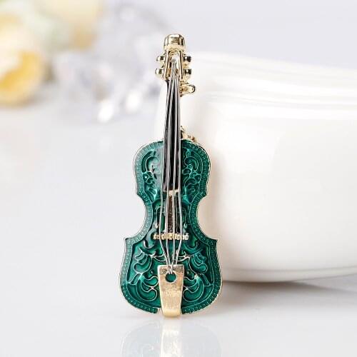 Unisex Musical Instruments Violin Brooches for Women Vintage Enamel Green Pin Coat Brooch Jewelry Concert Music Festival Gift