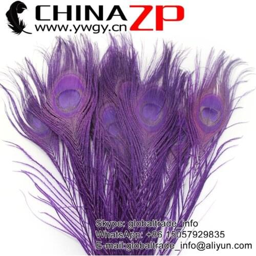 CHINAZP Factory 25-30cm Length 500pcs/lot Exporting Good Quality Dyed Eggplant Full Eye Peacock Feathers
