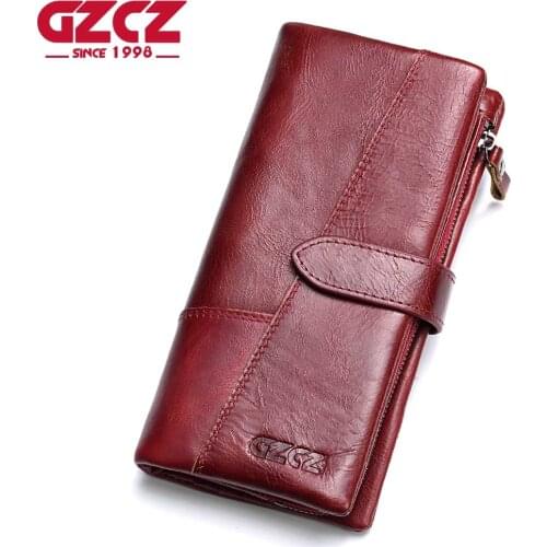 GZCZ Genuine Leather Women Wallet Lady Long Wallet Female Coin Purse Clamp For Money WomenS Purse Clutch Handy Portomonee Rfid