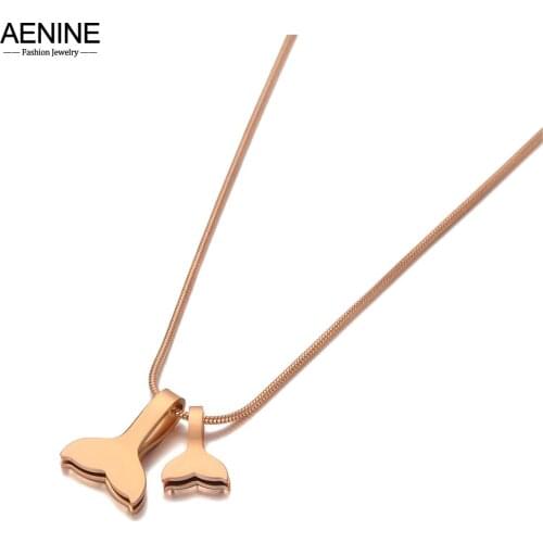 AENINE Bohemia Rose Gold Double Fish Tail Charm Pendant Necklaces For Women Trendy Stainless Steel Animal Necklace AN20170