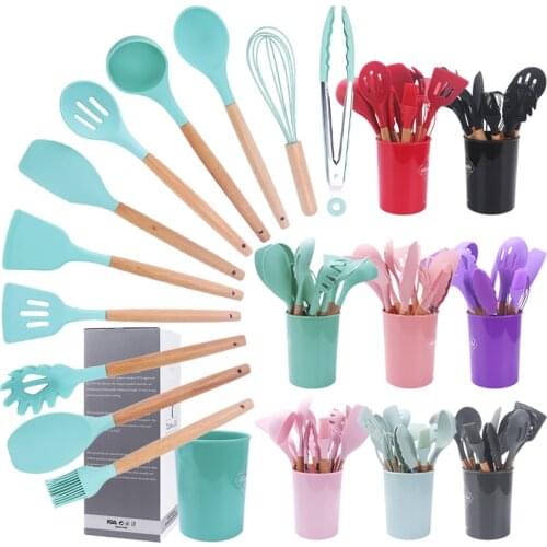 12pcs Silicone Non-stick Cooking Utensils Set Tool Kitchenware Cookware Kitchen Spatula Ladle Shovel egg greak Spoon Soup