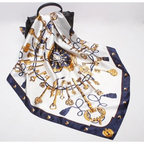 2020 90x90 Keychain chain Multipurpose women Silk twill scarf Satin square tie Hairband ladies foulard femme towel bufanda shawl