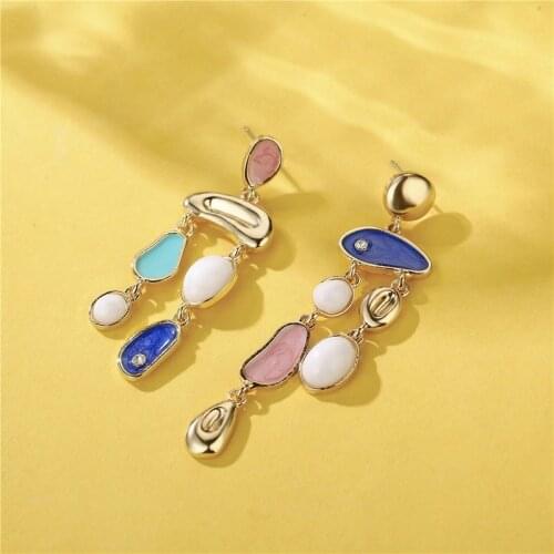 2021 Wholesale Spring Geometric Asymmetric Color Drop Oil Pendant Earrings Ins Fashion Jewelry