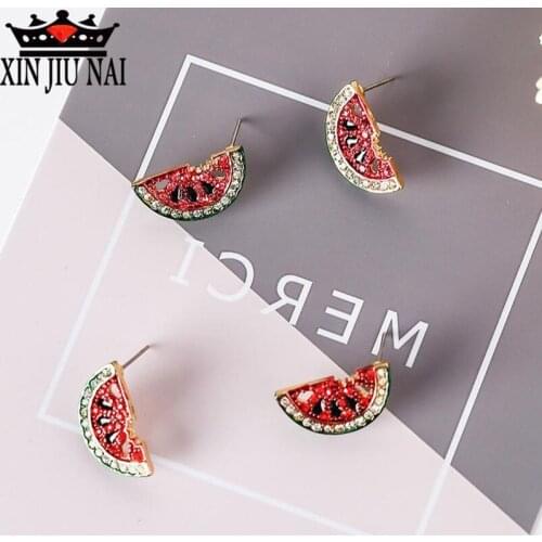 S925 Silver Colored Diamonds Watermelon Left And Right Asymmetric Mini Fruit Cute College Wind Ear Jewelry Earrings For Women