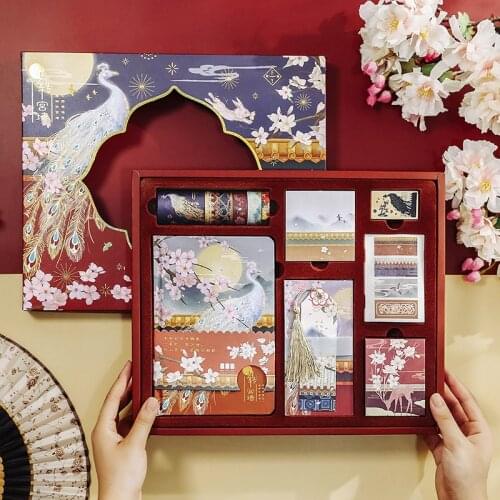 Chinese Style Notebook Gift Set Color Inside Pages Diary with Memo Pad Sticker Tape Weekly Planner Book Couple Birthday Gifts