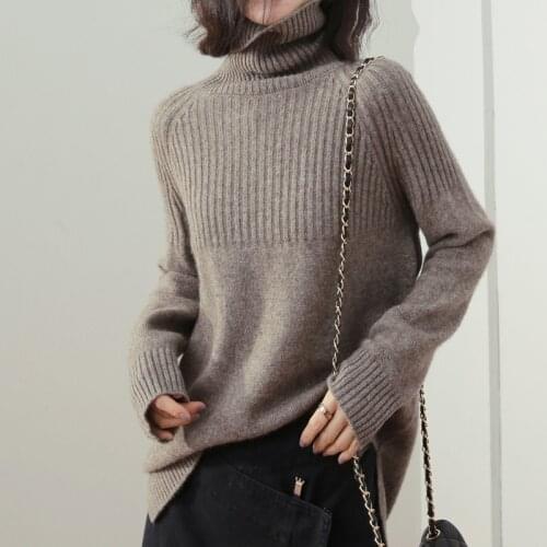 Dasswei Cashmere Knitted Sweater For Women Autumn Winter Casual Loose High Collar Solid Wool Sweater Female Thick Basic Pullover