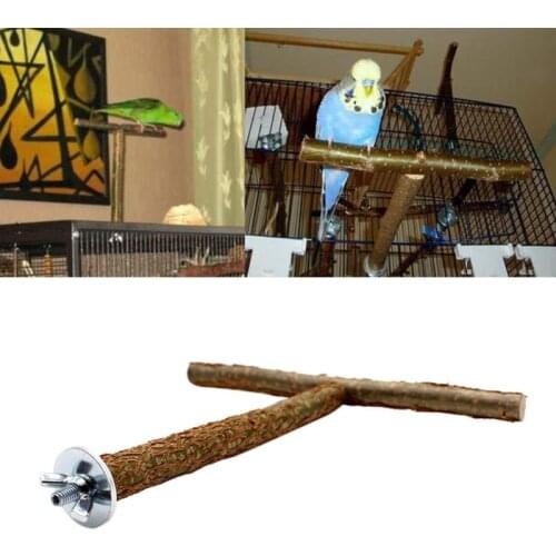 Bird Parrot Cage Toys Training T Perch Grinding Chewing Parakeet Wood Stand
