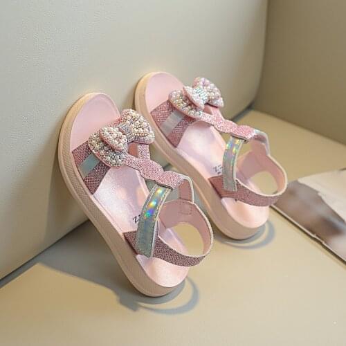 Princess Fashion Pearl Bow Children Beach Sandals 2021 Girls Summer Sandals For Children School Shoes 3 4 56 7 8 9 10 11 12Years