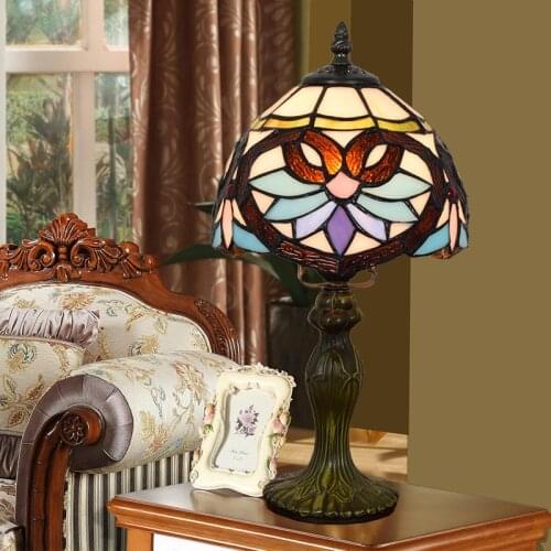 European-Style Retro Creative Tiffany Colored Glass Bedroom Bedside Table Lamp Baroque Lovely Wine Bar 20cm Lamp