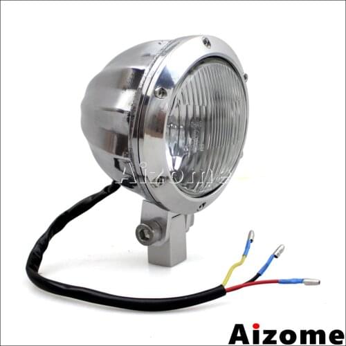 Motorcycle Faceted Aluminum Headlamp E-mark Vintage Polished 4" Headlight For Harley Cafe Racer Bobber Chopper