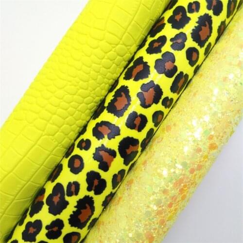 YELLOW Glitter Fabric, Snake Synthetic Leather, Neon Yellow Faux Fabric Sheets For Bow A4 21x29CM Twinkling Ming XM010C
