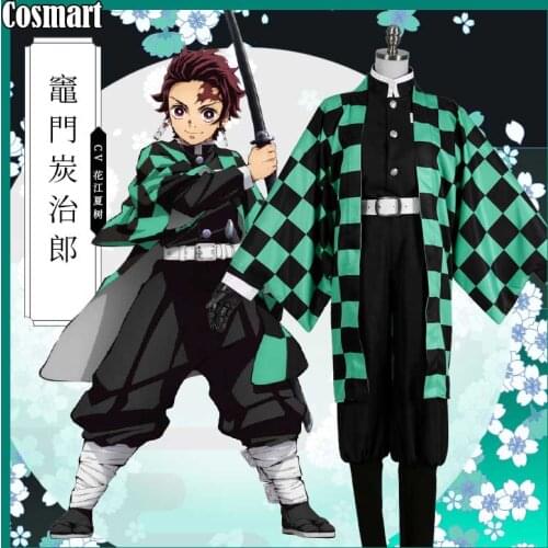 Anime Demon Slayer Kimetsu no Yaiba Kamado Tanjirou Combat Gear Cosplay Costume Kimono Uniform Halloween Suit For Men Outfit New