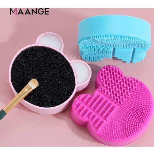 MAANGE New Bear Makeup Brush Cleaner Washing Brush Pad Cleaning Mat Cosmetic Brush Cleaner Universal Make up Tool Scrubber Box