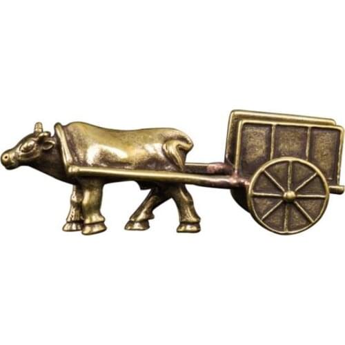 Casting Metal Cattle Pull Cart Retro Ornaments Gifts 3D Figurine Mini Collect Home Office Room Desktop Decoration Sculpture