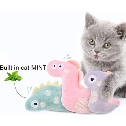 3Pcs Cute Plush Snake Dinosaur Catmint Catnip Anti-bite Pets Cats Kitten Soft Chewing Training Toy