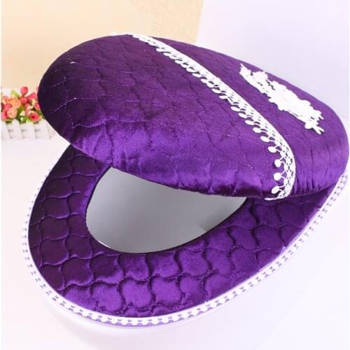 Thicken Toilet Seat Cover Set Zipper One / Two-piece Toilet Case Glossy Bath Cushion Warm Bathroom WC Cover Washable Cover Set