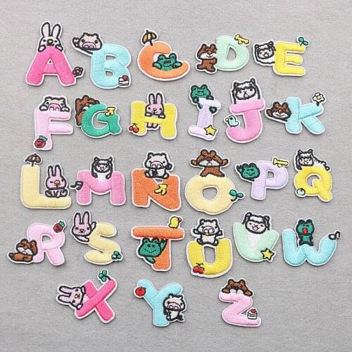 PGY English Alphabet Letter Mixed Embroidered Iron On Patch For Clothing Cartoon Animals Badge Paste For Clothes Bag Pant Sewing
