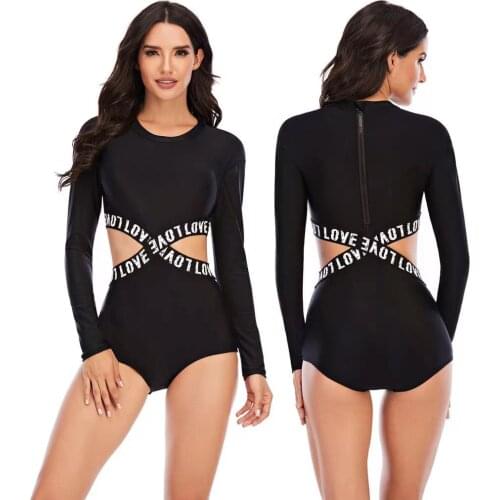 Newest Black Rash Guards Women Swimsuit One Piece Swimwear Long Sleeve Surfing Clothes Wetsuit Diving Suit Big Size Rashguard