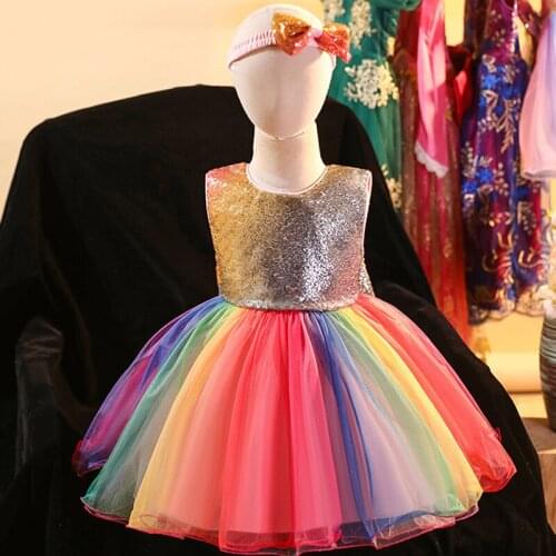 KEAIYOUHUO Sequins Lace Tutu Dresses for Girls Party Wedding Princess Dress+Headband 2pcs Birthday Dress Clothes Ball Gown 1-5 Y