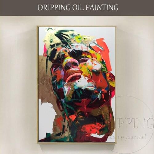 Excellent Artist Pure Hand-painted High Quality Handsome Man Portrait Oil Painting on Canvas Abstract Colorful Man Oil Painting