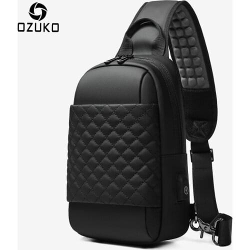 OZUKO Waterproof USB Charging Chest Pack for Men Short Trip Mobile Phone Crossbody Bag Messenger Bag 9.7 inch iPad Sling Bags