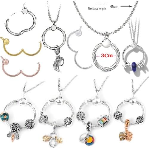 Fit Original Pandora Charms Bracelet Silver Color Base Snake Chain Ring Pendant Necklace for Women Bangle Circle Dangle Bead DIY