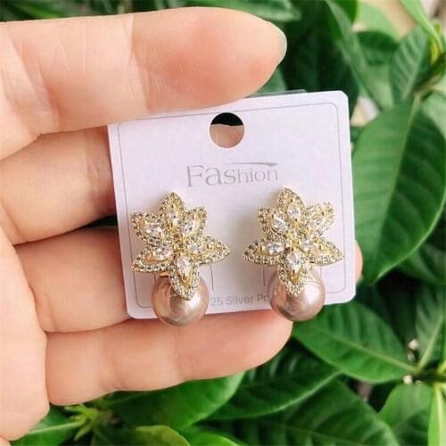 24K Gold Luxury Temperament 3A Zircon Earrings For Women 2021 Trends Copper Alloy S925 Silver Needle European American Jewelry