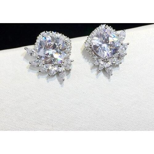 S925 Sterling Silver Color Simple Square BZ Zircon Gemstone Ear Earrings Fashion Jewelry Korean Womens Earrings Flower Earrings
