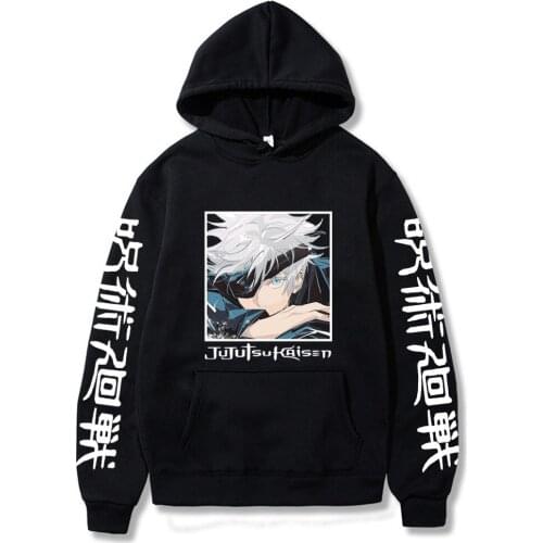 Japanese Anime Jujutsu Kaisen Gojo Satoru Printed Hooded Sweatshirt Autumn And Winter Unisex Long Sleeve Casual Hoodies Pullover