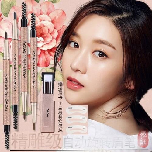 Waterproof Automatic Double Head Eyebrow Pencil with Brush Long Lasting Durable Eyebow Pen Cosmetic Makeup Tools 4 Colors