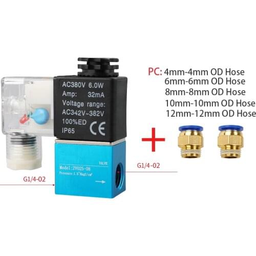 12V 24V 220V Pneumatic Electric Solenoid Valve 2 Position 2 Port Normally Closed Air Magnetic Valve 6mm 8mm Hose Barb Connection