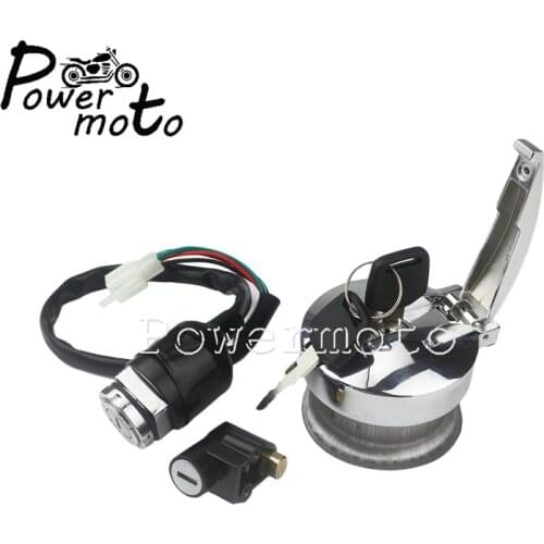 Motorcycle Steering Lock Ignition Switch Lock & Fuel Gas Tank Cap For Honda Yamaha Suzuki Kawasaki Cafe Racer Custom