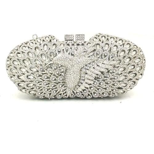 Women evening party bag diamonds luxury design crystal clutch bridal wedding party purses handbag elegant peacock crystal purses