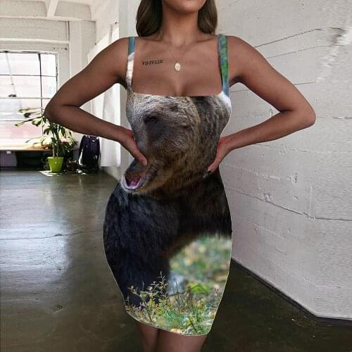 Giyu Brand Bear Dresses Women Animal Sundress Russia Halter Sleeveless Forest Ladies Dresses Womens Clothing Mini Evening New
