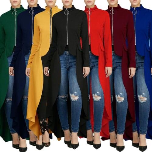 Spring Clothing High Street Long Sleeve Stand Neck Long Dress Women Zipper Cardigan Loose Irregular Dress Elegant Green Red