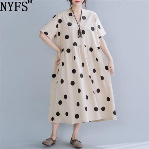 NYFS 2020 New Summer Dress Big wave point V-neck Long Dress Vintage Loose Women dress Vestidos Elbise Robe