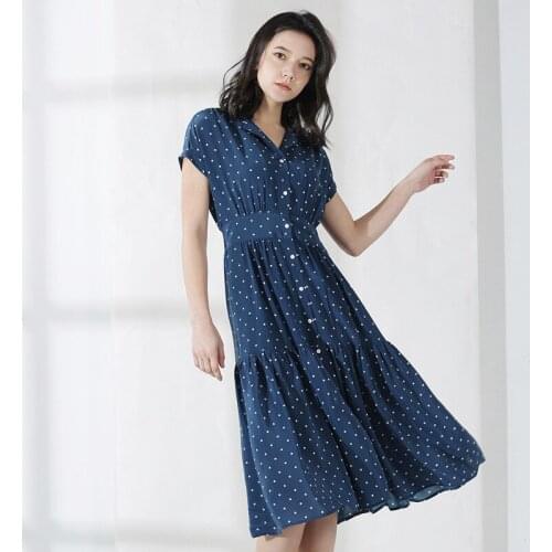 Blue Polka Dot Floral Silk Shirt Dresses Women 2021 Summer Long Casual Sexy Office Work Daily Dress Plus Size Slim Fit A Line