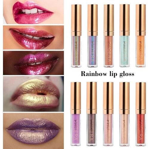 PHOERA Brand Glitter Liquid Lipstick Metallic Lip Makeup Matte Lip Gloss Waterproof Lasting Diamond Lip Gloss 10 Color TSLM2
