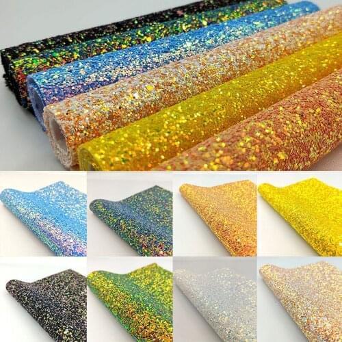 1Pc Sparkly Chunky Glitter Fabric Roll Rainbow Iridescent Vinyl Faux Leather Fabric Bow Craft DIY Earring Material Handmade