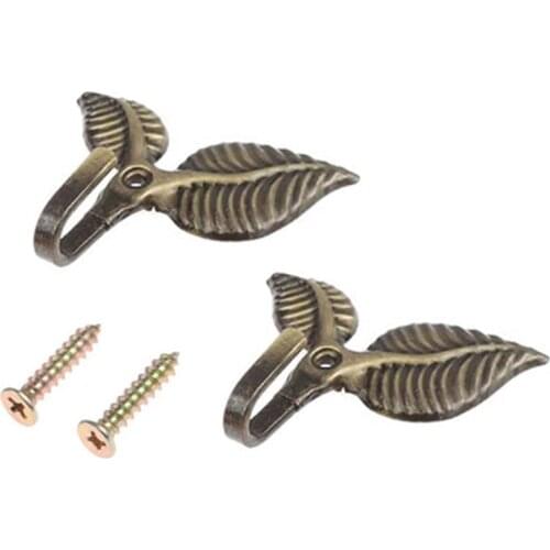 2PCS Vintage Leaf Design Curtain Tieback Hold Back Hooks E5BE