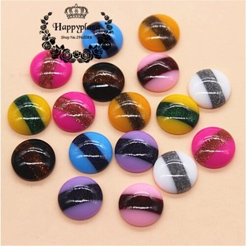 50pcs 12mm Mix Colors New Resin Glitter Strip Round Flatback Cabochon DIY Handmade Button Scrapbooking Accessory