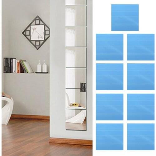 15*15CM 9-piece Square Mirror Wall Sticker DIY Self-adhesive Mural Home Decoration V4D1