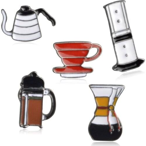 American coffee set pin AeroPress Chemex Filter cup enamel pin Brooches Shirt bag lapel pin badge Fashion jewelry Gift wholesale