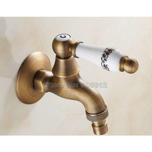 Antique Brass Wall Mounted Flower Pattern Ceramic Handle Washing Machine Faucet /Garden Water Tap /Bathroom Water Tap Wav132
