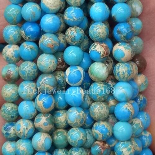 Free Shipping Fashion Jewelry 6mm Beautiful Sky Blue Emperor Jaspe Round Loose Beads 15.5" FG7024