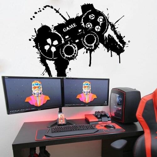 Large Video Game Controller Splat Paint Joystick Wall Sticker Playroom Graffiti Xbox Ps Gaming Zone Wall Decal Kids Room Vinyl