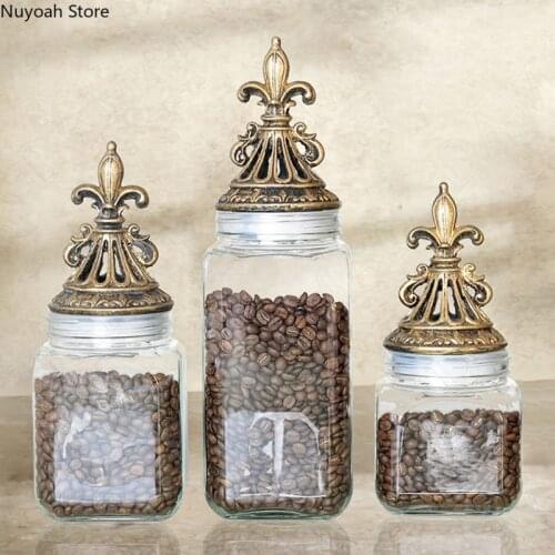 Household Glass Storage Tank European Style Retro Light Luxury Decoration Creative Resin Cover Storage Tank/cereal Dispenser